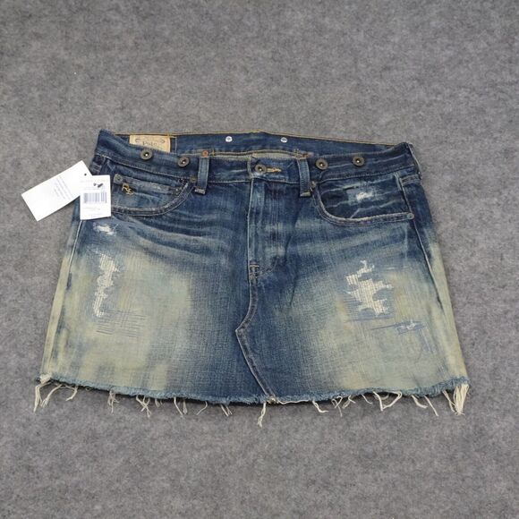 Polo Ralph Lauren Dresses & Skirts - Polo Ralph Lauren Skirt Womens 28 Jean Blue Denim Distressed Destroyed Buckle D